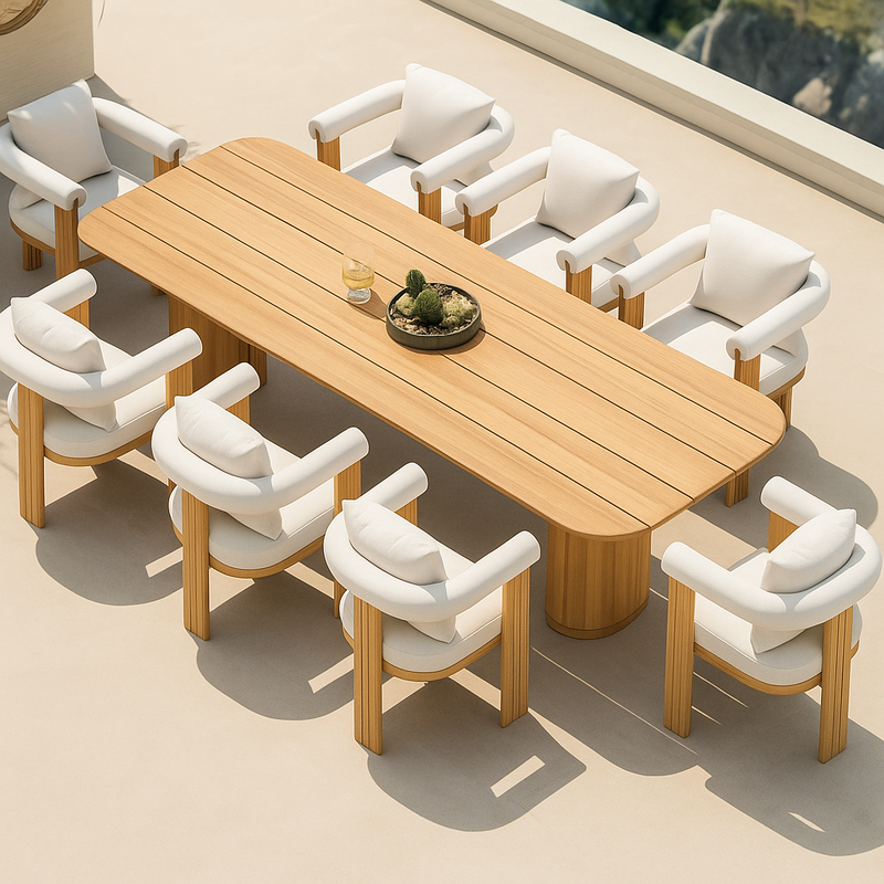 LumaVerde Solaris 9-Piece Teak Cushion Dining Set