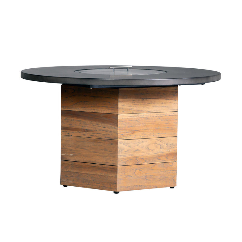 Lloyd Flanders Teak 48" Hexagonal Fire Table with Faux Concrete Top