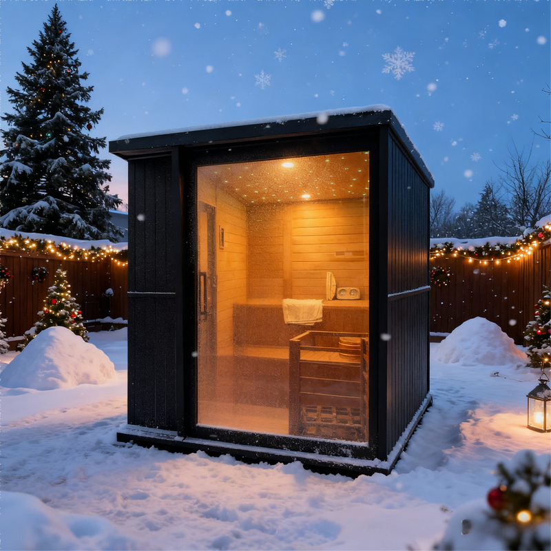 New Luxury High-End Black Square Outdoor Sauna – Modern Backyard Wellness Cabin