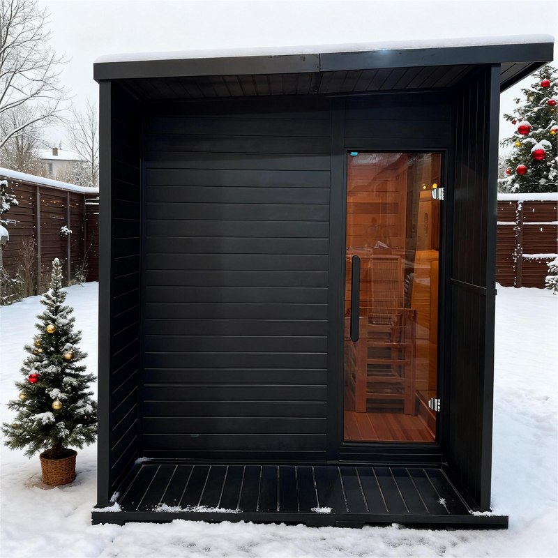 New Luxury High-End Black Square Outdoor Sauna – Modern Backyard Wellness Cabin
