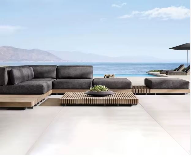 Modern Luxury Teak Wood Outdoor Sofa Set with Waterproof Cushions