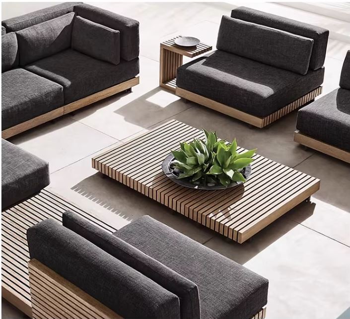 Modern Luxury Teak Wood Outdoor Sofa Set with Waterproof Cushions
