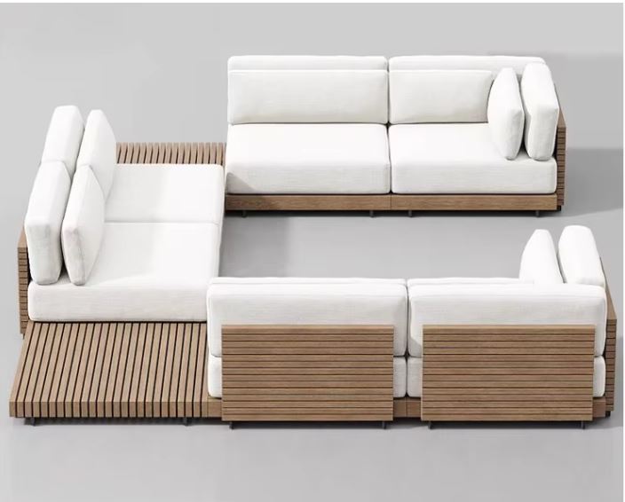 Modern Luxury Teak Wood Outdoor Sofa Set with Waterproof Cushions
