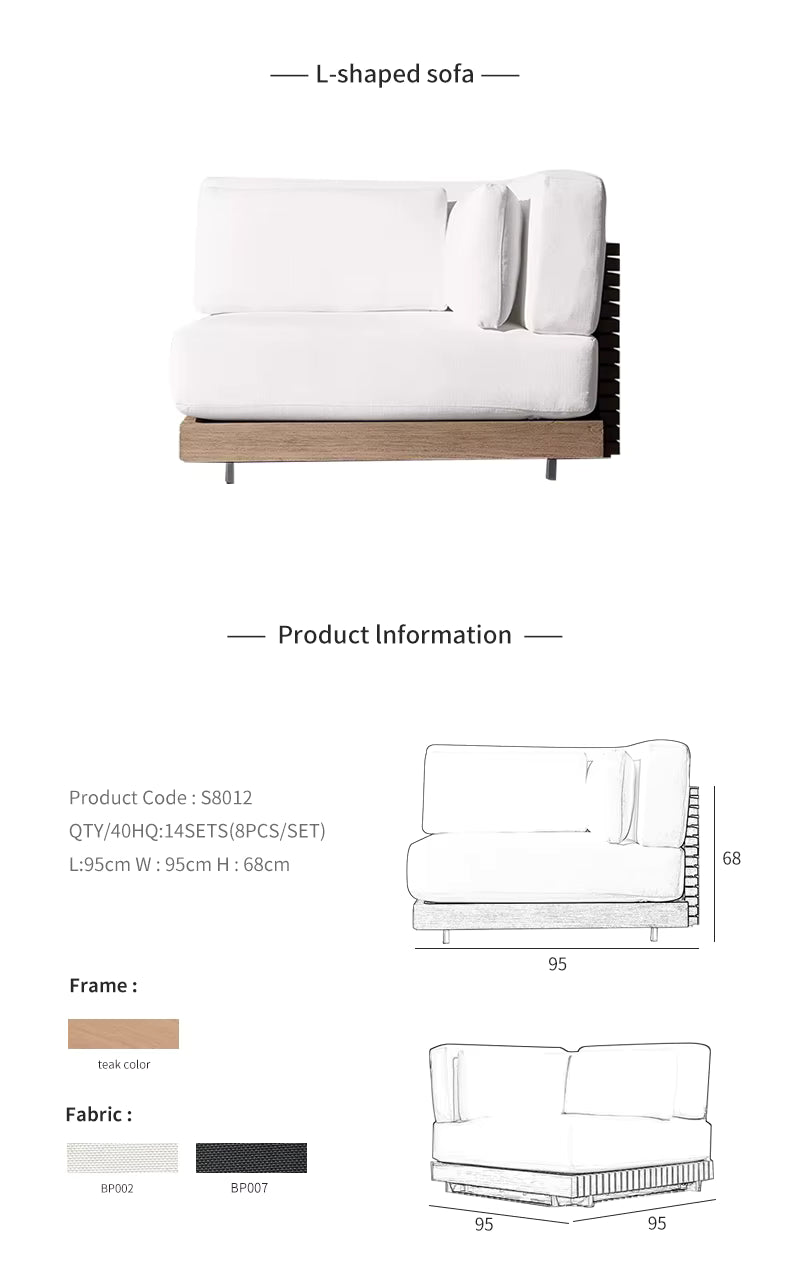 Modern Luxury Teak Wood Outdoor Sofa Set with Waterproof Cushions
