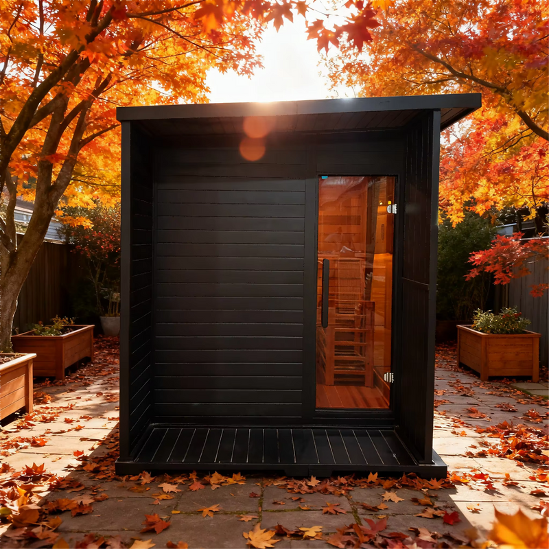 New Luxury High-End Black Square Outdoor Sauna – Modern Backyard Wellness Cabin