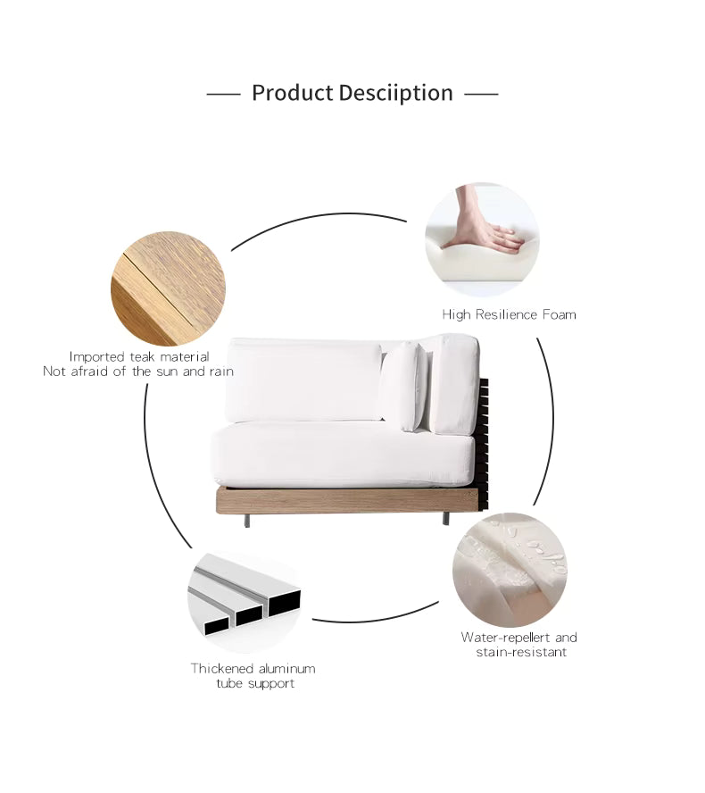 Modern Luxury Teak Wood Outdoor Sofa Set with Waterproof Cushions