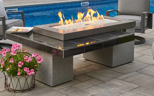 Outdoor Greatroom 64.5" Black Uptown Linear Gas Fire Pit Table with Folding Glass Wind Guard and Burner Cover