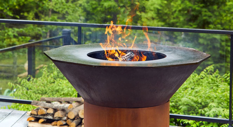 Renaissance Outdoor 40" Le Bol Outdoor Wood Burning Grill in Oxidized Patina Finish with Pedestal and Cover