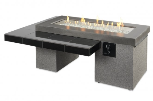 Outdoor Greatroom 64.5" Black Uptown Linear Gas Fire Pit Table with Folding Glass Wind Guard and Burner Cover