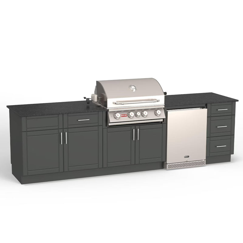 DuraBull Charleston 10 Ft Outdoor Kitchen Island w/ Angus 30-in Natural Gas Grill & Refrigerator
