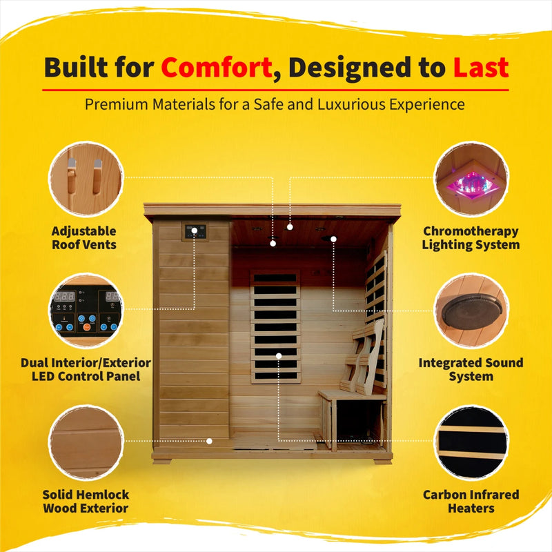 HeatWave Monticello 4-Person Hemlock Infrared Sauna with 9 Carbon Heaters