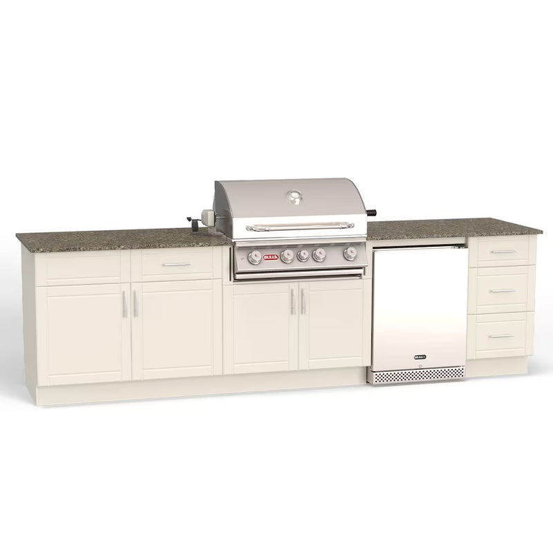 DuraBull Charleston 10 Ft Outdoor Kitchen Island w/ Angus 30-in Natural Gas Grill & Refrigerator