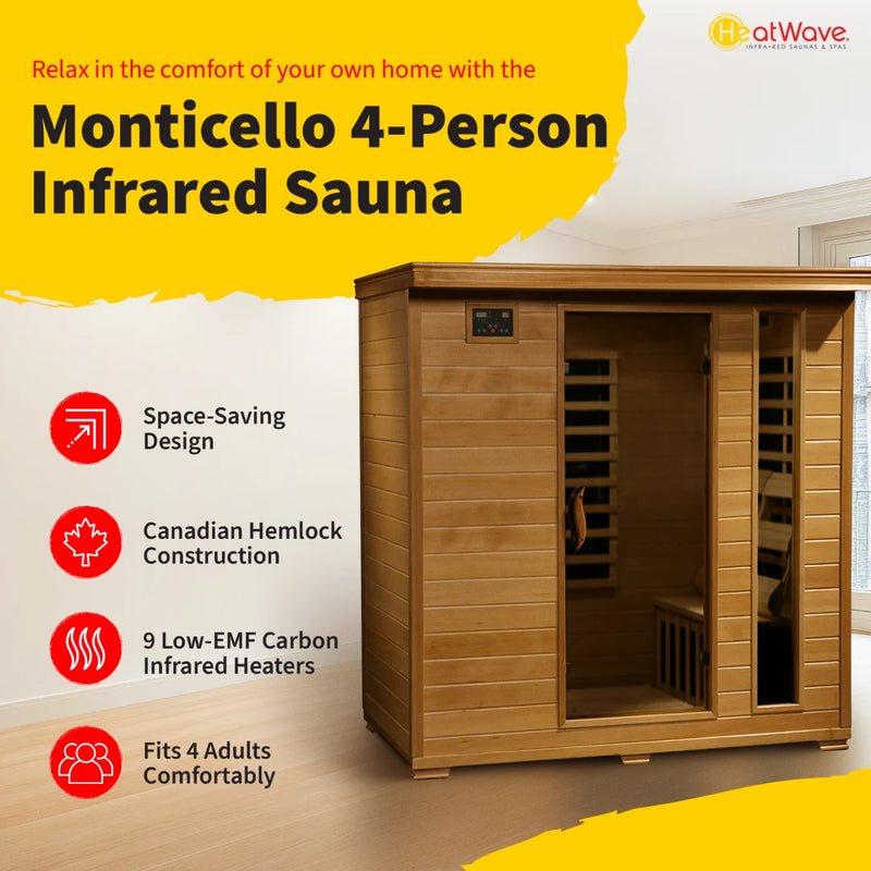 HeatWave Monticello 4-Person Hemlock Infrared Sauna with 9 Carbon Heaters