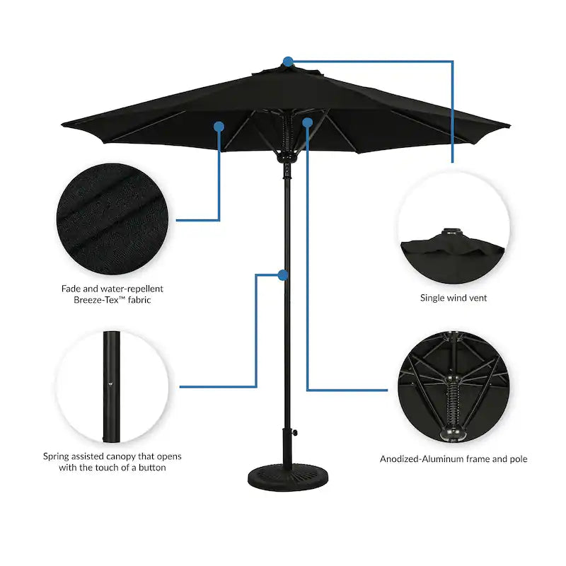 Cabo 9-ft Spring-Up Octagonal Market Umbrella - Breez-Tex