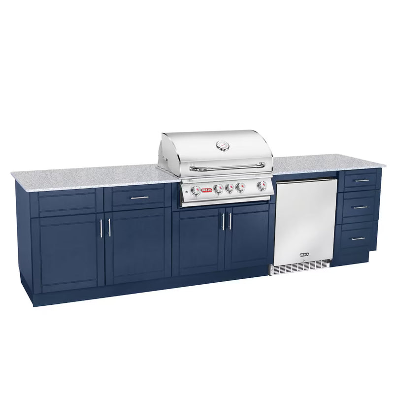 DuraBull Charleston 10 Ft Outdoor Kitchen Island w/ Angus 30-in Natural Gas Grill & Refrigerator