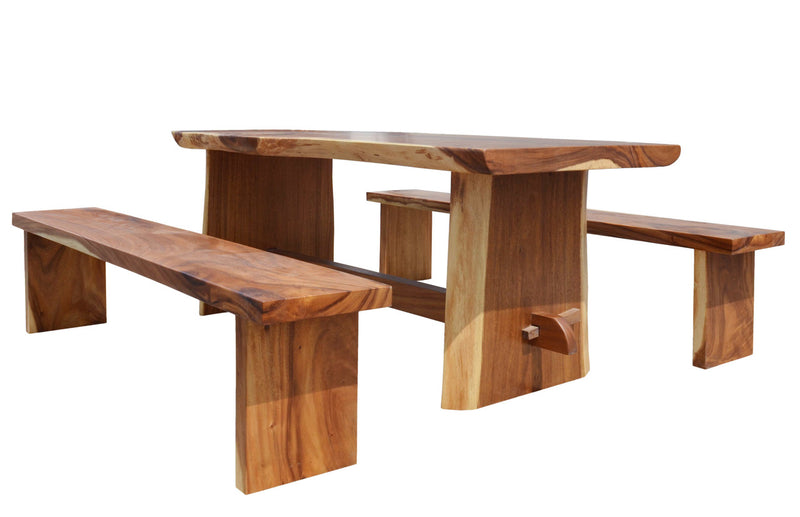 Suar aka Monkey Pod Wood Live-Edge Dining Table and Benches